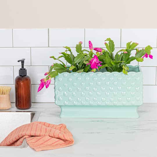 Hello Honey® 11" Mint Ceramic Hobnail Planter with Scalloped Edge